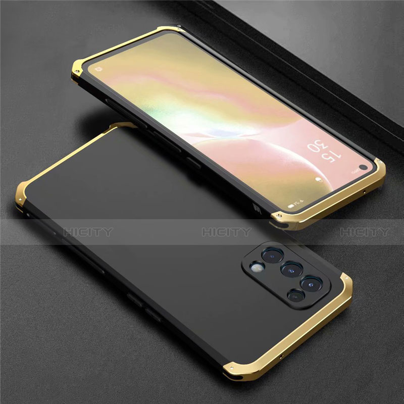 Handyhülle Hülle Luxus Aluminium Metall Tasche 360 Grad Ganzkörper M02 für Oppo Find X3 Lite 5G Gold und Schwarz