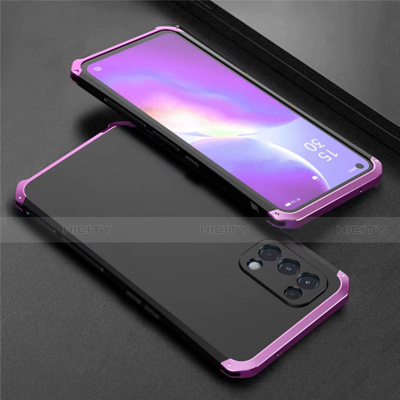 Handyhülle Hülle Luxus Aluminium Metall Tasche 360 Grad Ganzkörper M02 für Oppo Reno5 5G Violett Plus