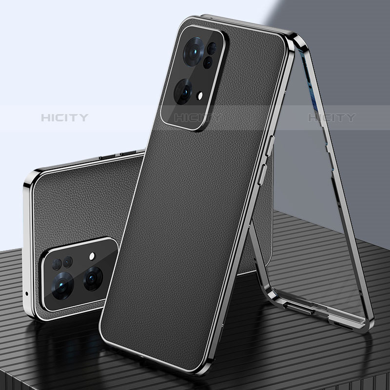 Handyhülle Hülle Luxus Aluminium Metall Tasche 360 Grad Ganzkörper P01 für Oppo Reno7 Pro 5G Schwarz Plus