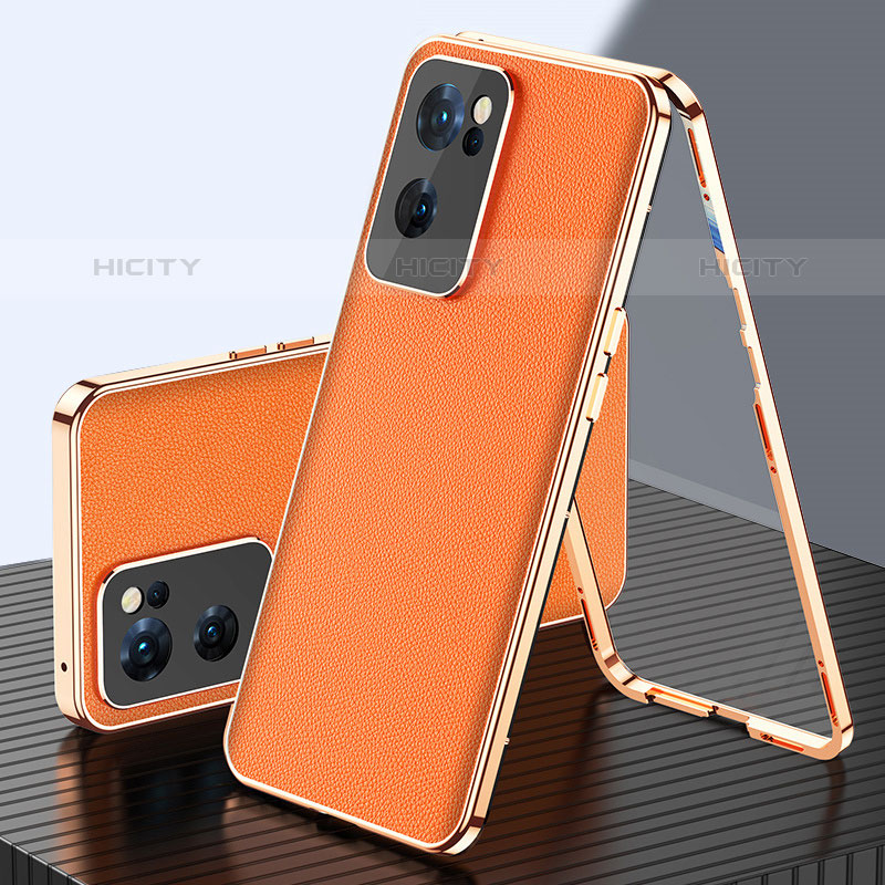 Handyhülle Hülle Luxus Aluminium Metall Tasche 360 Grad Ganzkörper P01 für Oppo Reno7 SE 5G Orange