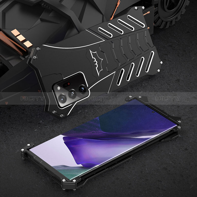 Handyhülle Hülle Luxus Aluminium Metall Tasche 360 Grad Ganzkörper P01 für Samsung Galaxy Note 20 5G Schwarz