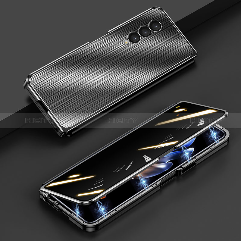 Handyhülle Hülle Luxus Aluminium Metall Tasche 360 Grad Ganzkörper P01 für Samsung Galaxy Z Fold3 5G Schwarz