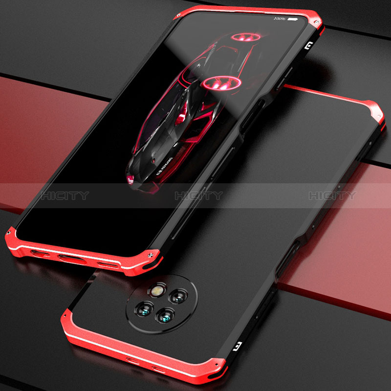 Handyhülle Hülle Luxus Aluminium Metall Tasche 360 Grad Ganzkörper P01 für Xiaomi Redmi Note 9T 5G Rot und Schwarz