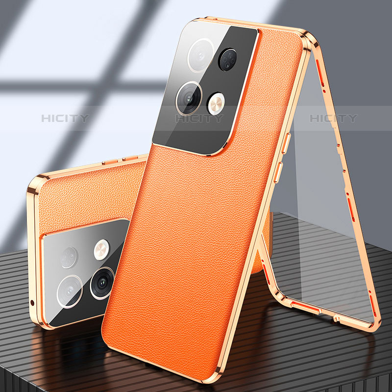 Handyhülle Hülle Luxus Aluminium Metall Tasche 360 Grad Ganzkörper P02 für Oppo Reno8 Pro 5G Orange