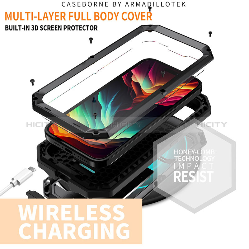 Handyhülle Hülle Luxus Aluminium Metall Tasche 360 Grad Ganzkörper RJ3 für Apple iPhone 14 Pro groß