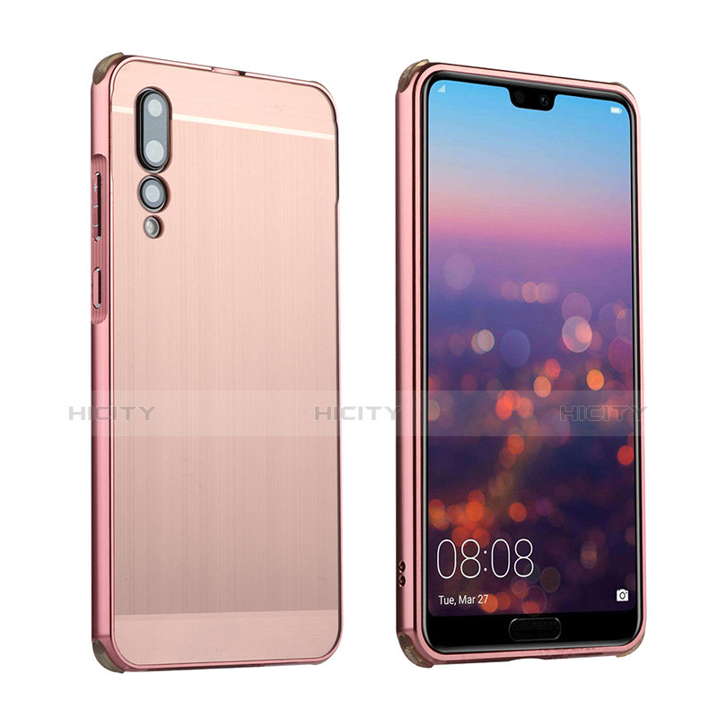 Handyhülle Hülle Luxus Aluminium Metall Tasche A01 für Huawei P20 Pro Rosegold Plus