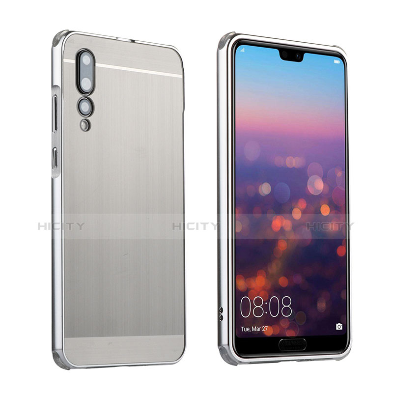 Handyhülle Hülle Luxus Aluminium Metall Tasche A01 für Huawei P20 Pro Silber