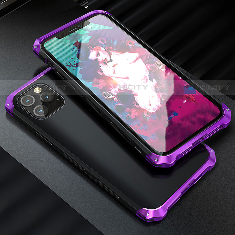 Handyhülle Hülle Luxus Aluminium Metall Tasche für Apple iPhone 11 Pro Max Violett