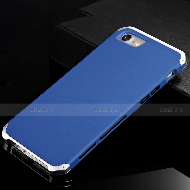 Handyhülle Hülle Luxus Aluminium Metall Tasche für Apple iPhone 8 Blau