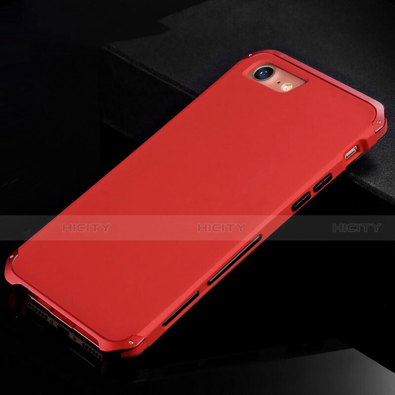 Handyhülle Hülle Luxus Aluminium Metall Tasche für Apple iPhone 8 Rot Plus