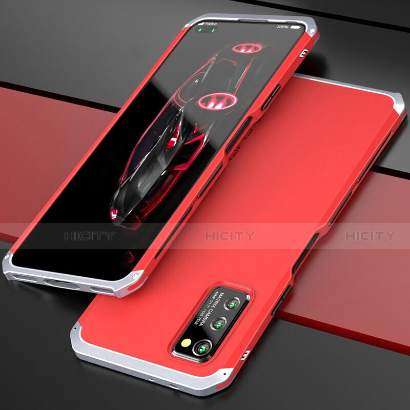 Handyhülle Hülle Luxus Aluminium Metall Tasche für Huawei Honor V30 Pro 5G Silber und Rot