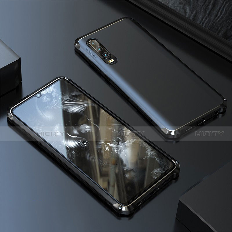 Handyhülle Hülle Luxus Aluminium Metall Tasche für Huawei P20 Pro Schwarz