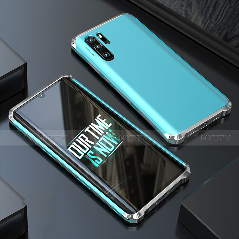 Handyhülle Hülle Luxus Aluminium Metall Tasche für Huawei P30 Pro Cyan Plus