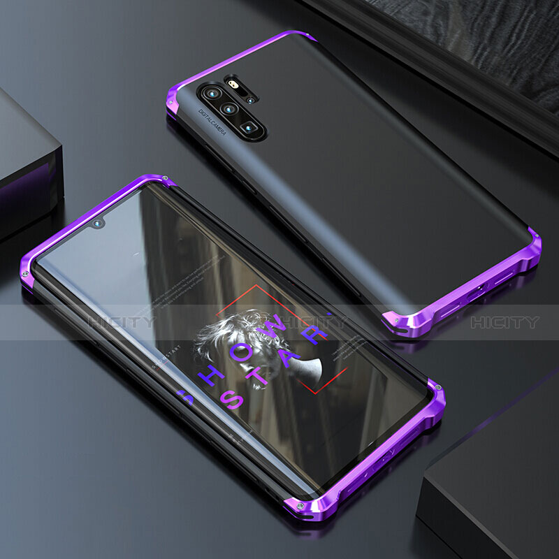 Handyhülle Hülle Luxus Aluminium Metall Tasche für Huawei P30 Pro Violett Plus