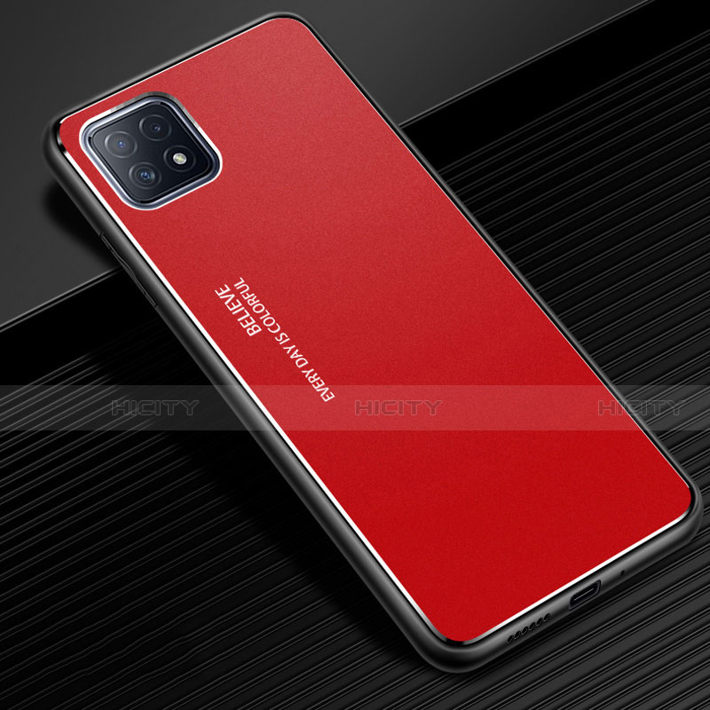 Handyhülle Hülle Luxus Aluminium Metall Tasche für Oppo A72 5G Rot Plus