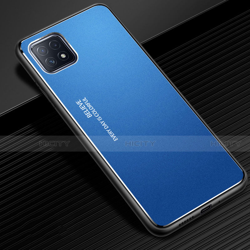 Handyhülle Hülle Luxus Aluminium Metall Tasche für Oppo A73 5G Blau