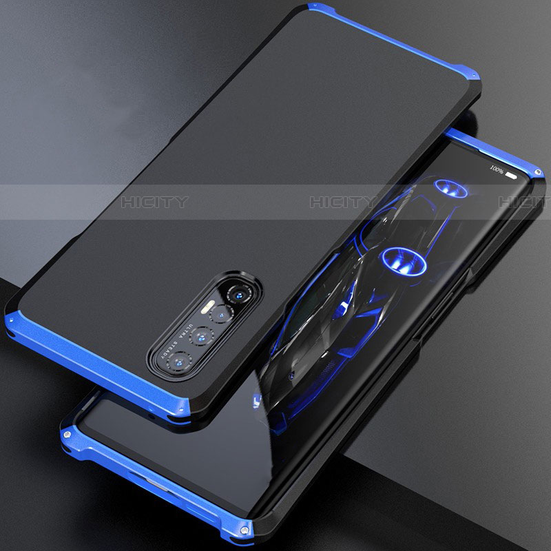 Handyhülle Hülle Luxus Aluminium Metall Tasche für Oppo Reno3 Pro Blau und Schwarz