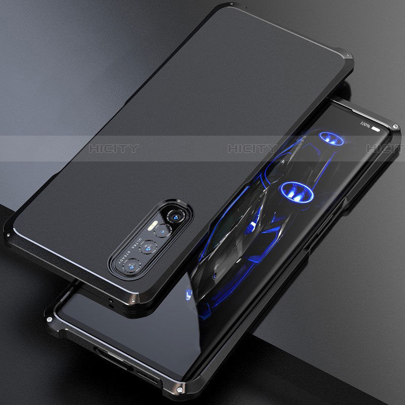 Handyhülle Hülle Luxus Aluminium Metall Tasche für Oppo Reno3 Pro Schwarz