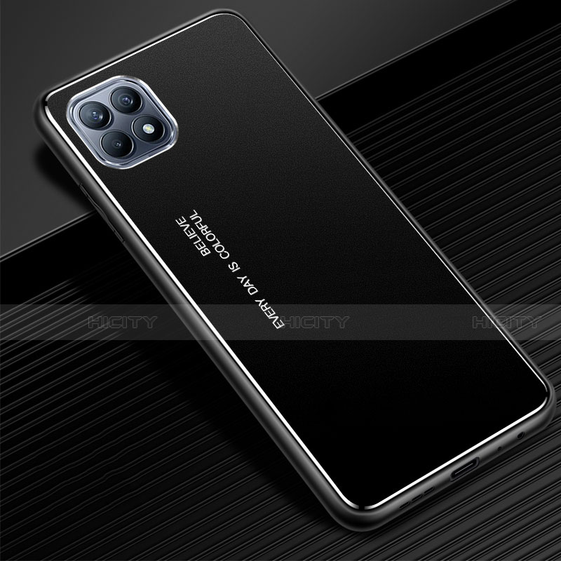 Handyhülle Hülle Luxus Aluminium Metall Tasche für Oppo Reno4 SE 5G Schwarz