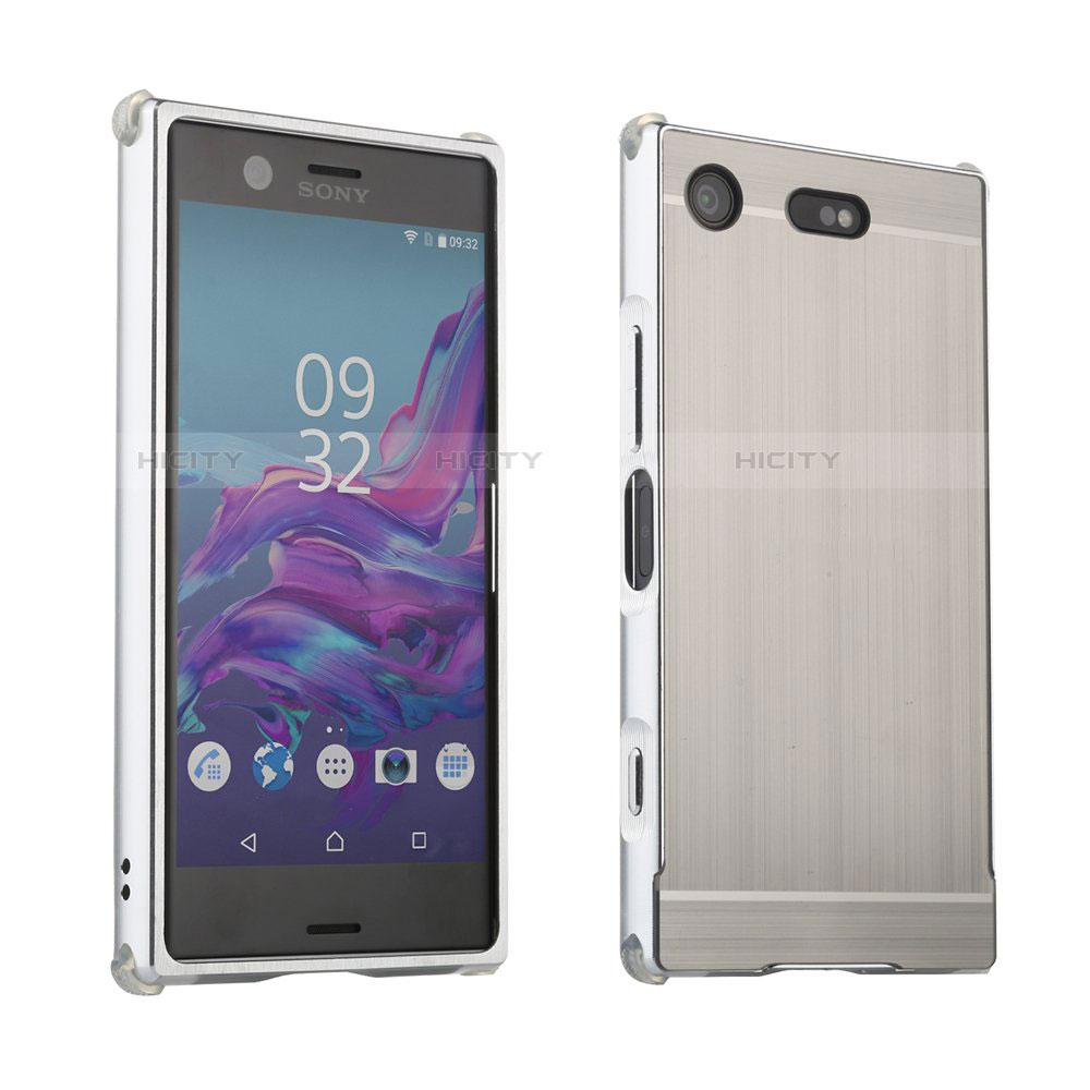 Handyhülle Hülle Luxus Aluminium Metall Tasche für Sony Xperia XZ1 Compact Silber