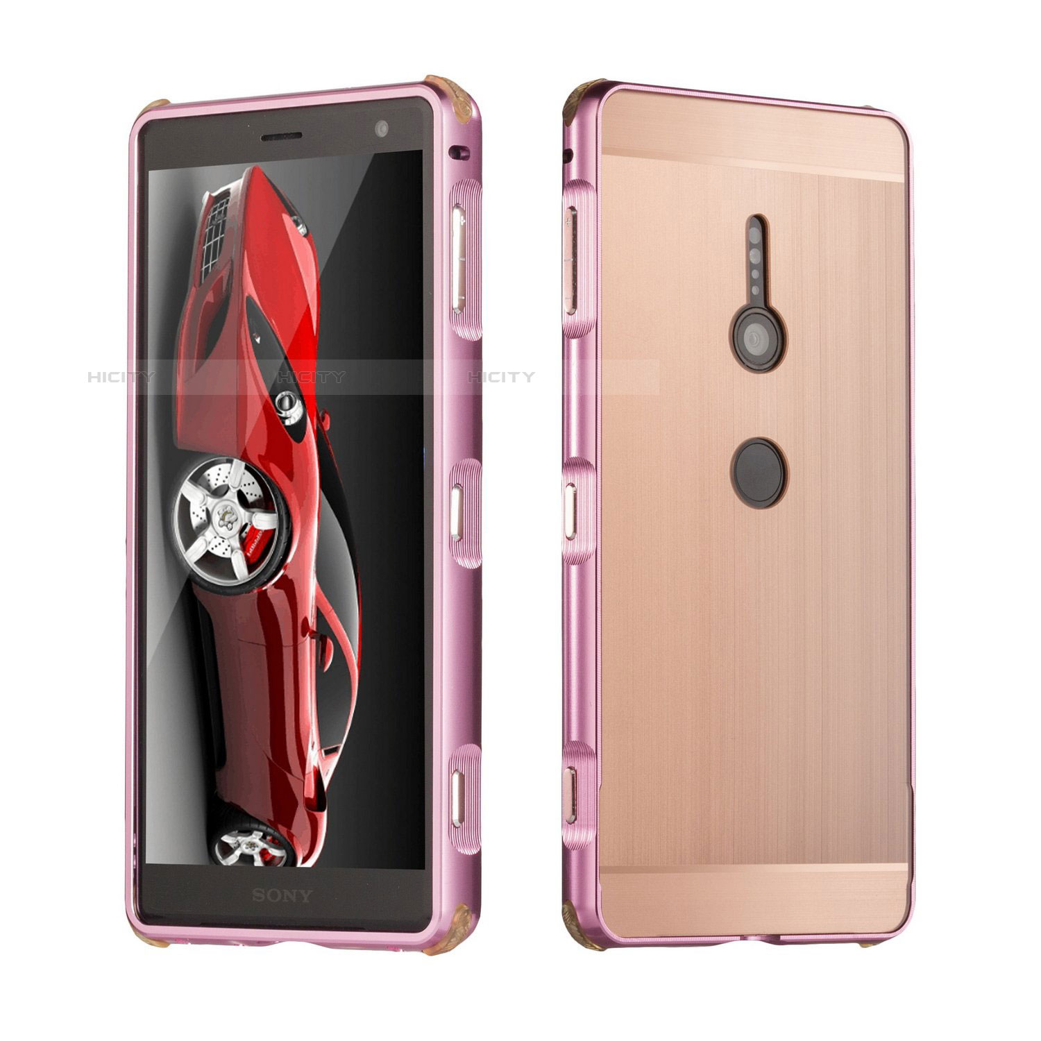 Handyhülle Hülle Luxus Aluminium Metall Tasche für Sony Xperia XZ2 Rosegold Plus