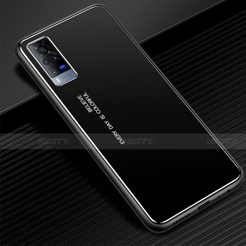 Handyhülle Hülle Luxus Aluminium Metall Tasche für Vivo X60 Pro 5G Schwarz