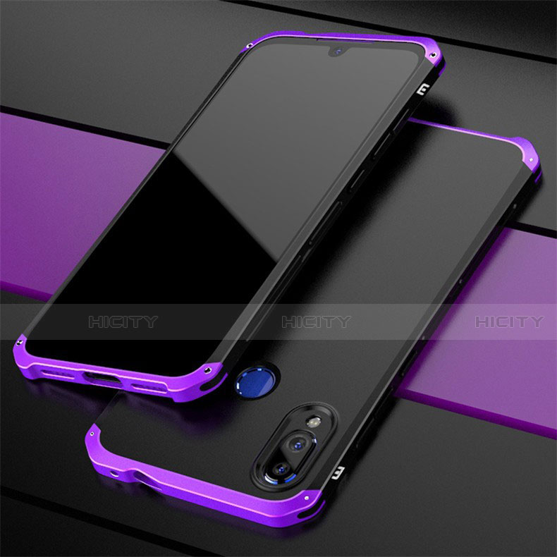 Handyhülle Hülle Luxus Aluminium Metall Tasche für Xiaomi Redmi Note 7 Pro Violett Plus