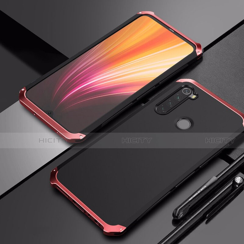 Handyhülle Hülle Luxus Aluminium Metall Tasche für Xiaomi Redmi Note 8 (2021) Rot und Schwarz