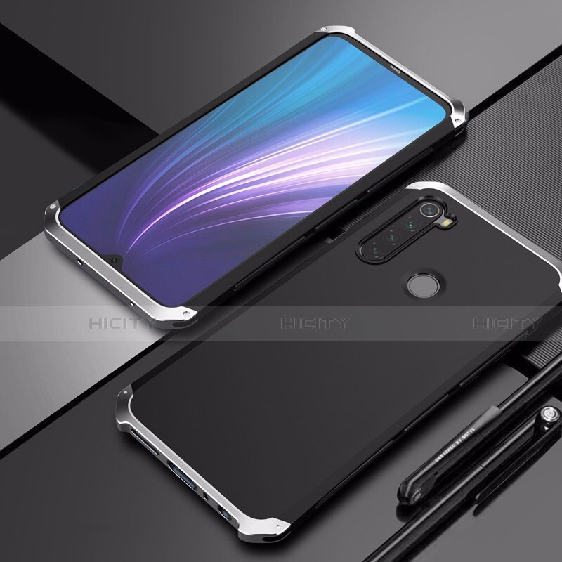 Handyhülle Hülle Luxus Aluminium Metall Tasche für Xiaomi Redmi Note 8 (2021) Silber und Schwarz