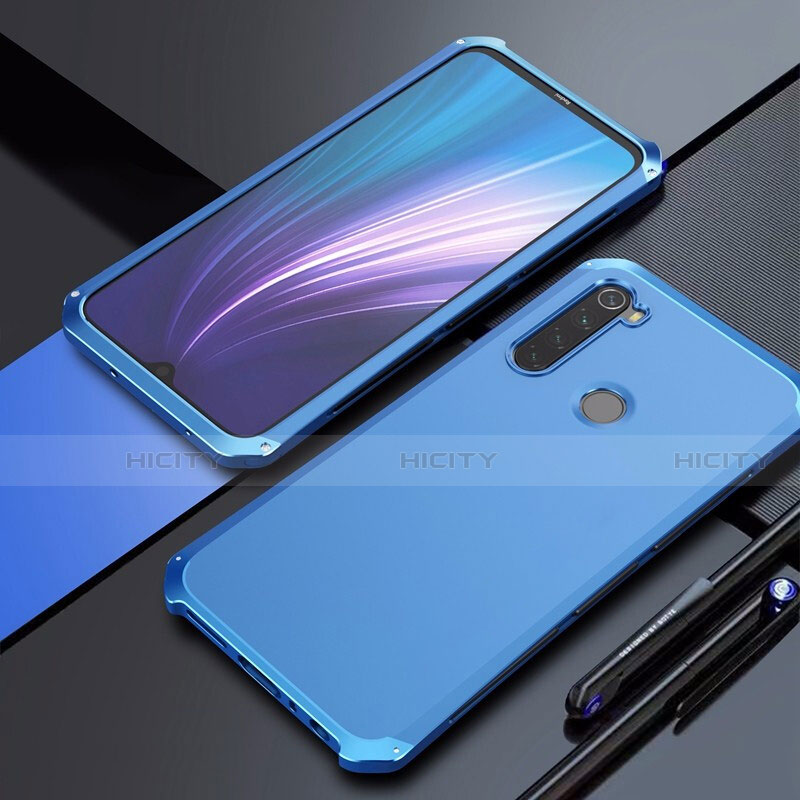 Handyhülle Hülle Luxus Aluminium Metall Tasche für Xiaomi Redmi Note 8 Blau