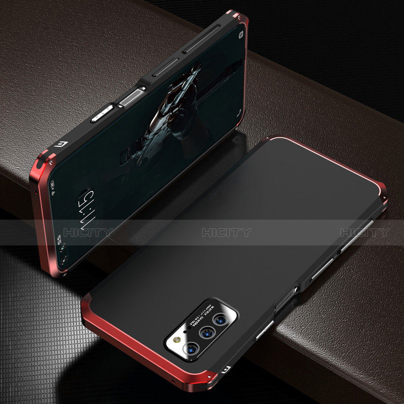 Handyhülle Hülle Luxus Aluminium Metall Tasche M01 für Huawei Honor V30 5G Rot und Schwarz Plus