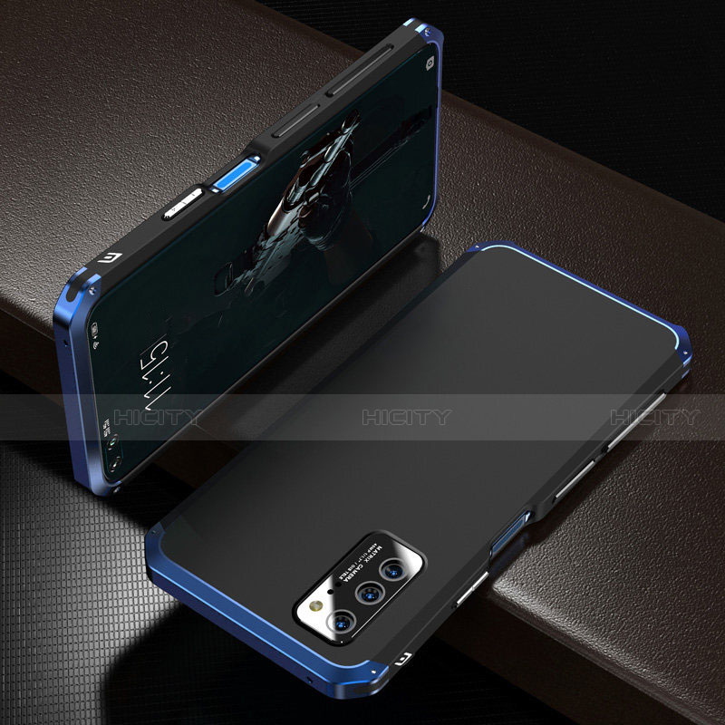 Handyhülle Hülle Luxus Aluminium Metall Tasche M01 für Huawei Honor V30 Pro 5G Blau und Schwarz