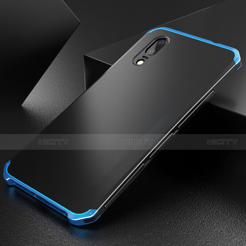 Handyhülle Hülle Luxus Aluminium Metall Tasche M01 für Huawei P20 Blau und Schwarz Plus