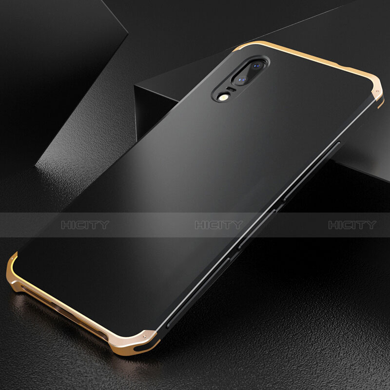 Handyhülle Hülle Luxus Aluminium Metall Tasche M01 für Huawei P20 Gold und Schwarz Plus