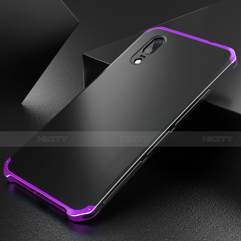 Handyhülle Hülle Luxus Aluminium Metall Tasche M01 für Huawei P20 Violett