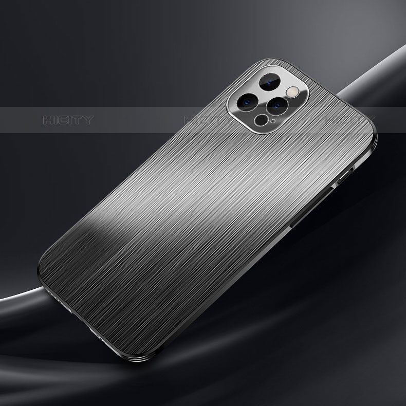 Handyhülle Hülle Luxus Aluminium Metall Tasche M02 für Apple iPhone 15 Pro Schwarz Plus