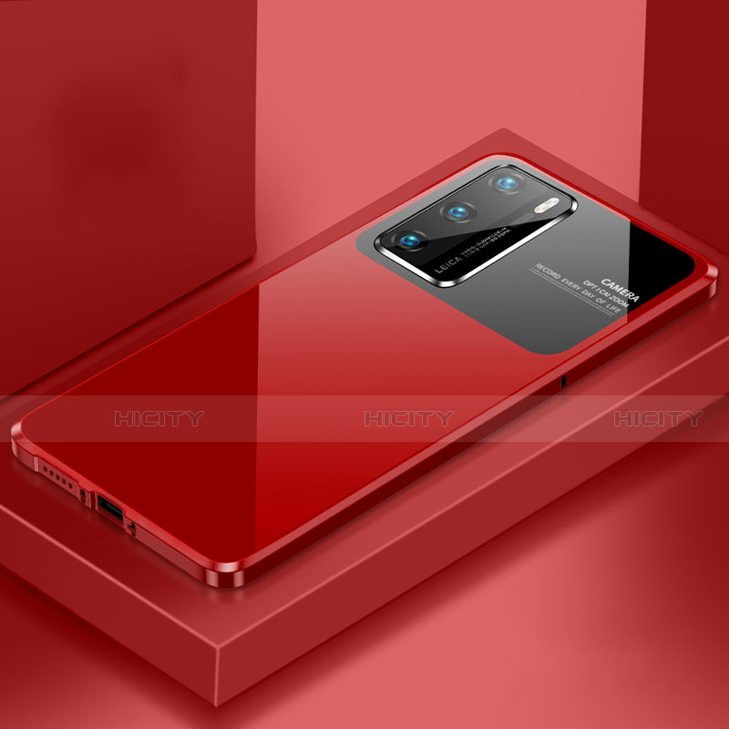 Handyhülle Hülle Luxus Aluminium Metall Tasche N01 für Huawei P40 Rot