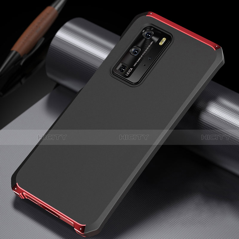 Handyhülle Hülle Luxus Aluminium Metall Tasche N02 für Huawei P40 Pro Rot und Schwarz