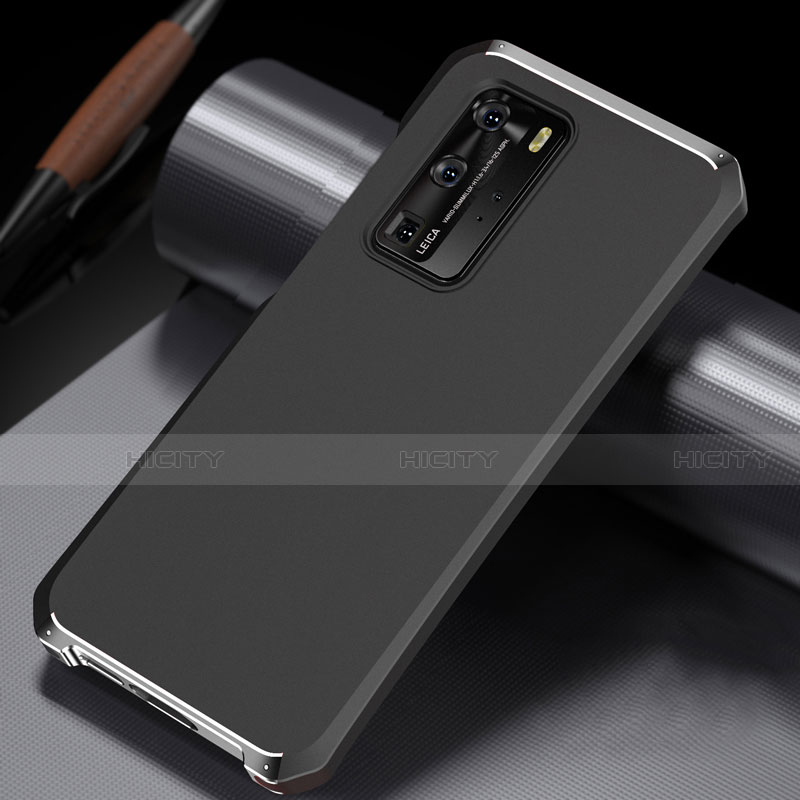 Handyhülle Hülle Luxus Aluminium Metall Tasche N02 für Huawei P40 Pro Silber und Schwarz