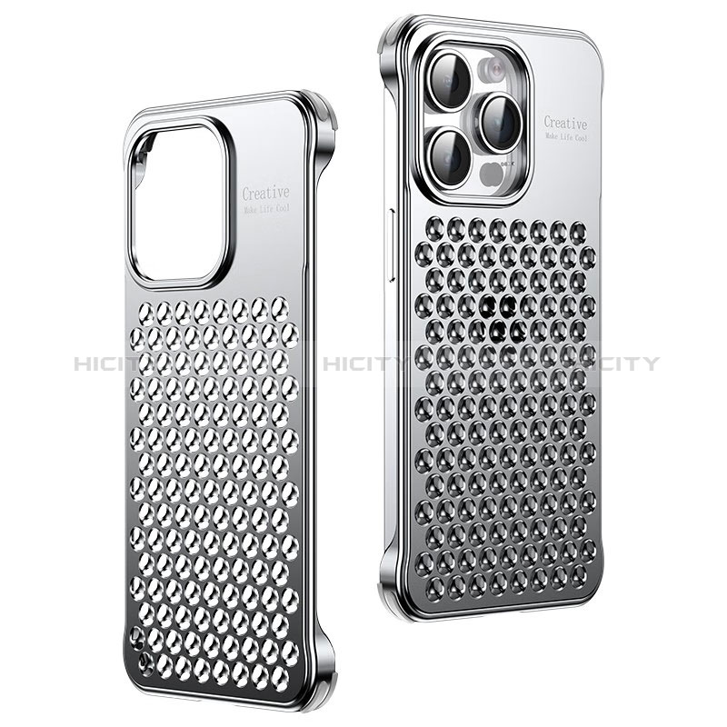 Handyhülle Hülle Luxus Aluminium Metall Tasche QC1 für Apple iPhone 14 Pro Silber