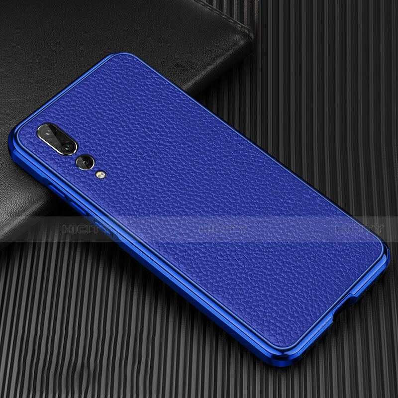 Handyhülle Hülle Luxus Aluminium Metall Tasche T01 für Huawei P20 Pro Blau Plus