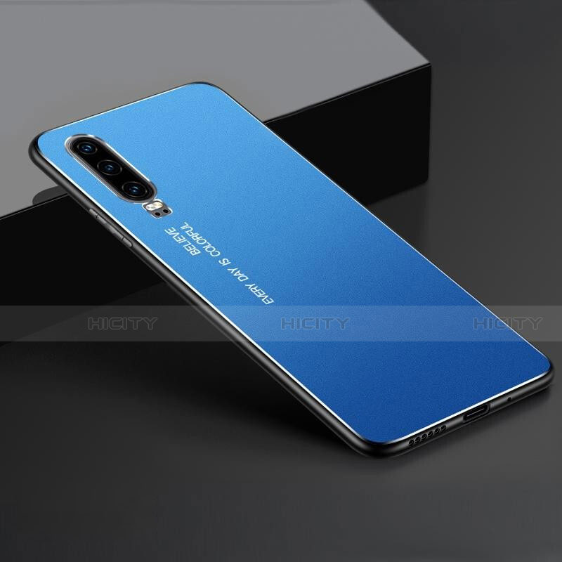 Handyhülle Hülle Luxus Aluminium Metall Tasche T01 für Huawei P30 Blau