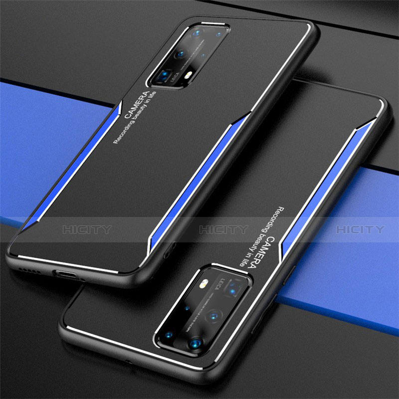 Handyhülle Hülle Luxus Aluminium Metall Tasche T01 für Huawei P40 Pro+ Plus Blau