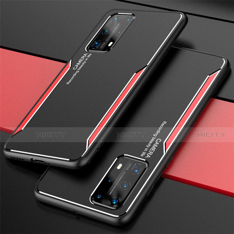 Handyhülle Hülle Luxus Aluminium Metall Tasche T01 für Huawei P40 Pro+ Plus Rot