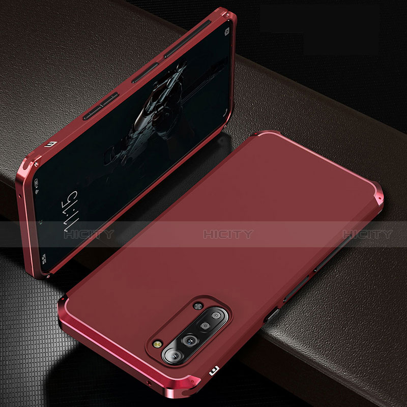 Handyhülle Hülle Luxus Aluminium Metall Tasche T01 für Oppo A91 Rot Plus