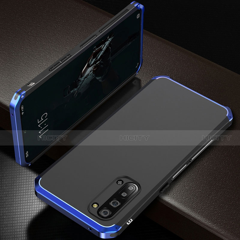 Handyhülle Hülle Luxus Aluminium Metall Tasche T01 für Oppo K7 5G Blau und Schwarz Plus