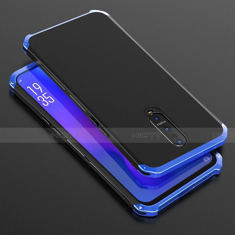 Handyhülle Hülle Luxus Aluminium Metall Tasche T01 für Oppo R17 Pro Blau und Schwarz