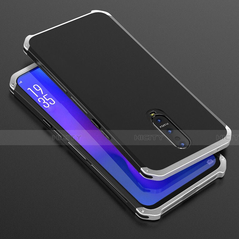 Handyhülle Hülle Luxus Aluminium Metall Tasche T01 für Oppo R17 Pro Silber und Schwarz Plus