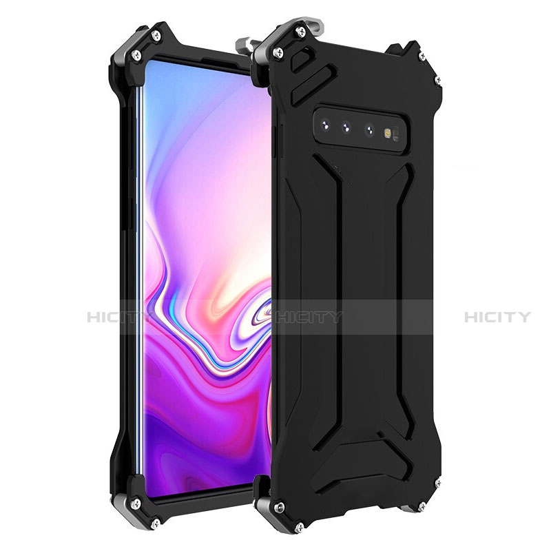 Handyhülle Hülle Luxus Aluminium Metall Tasche T01 für Samsung Galaxy S10 5G Schwarz Plus