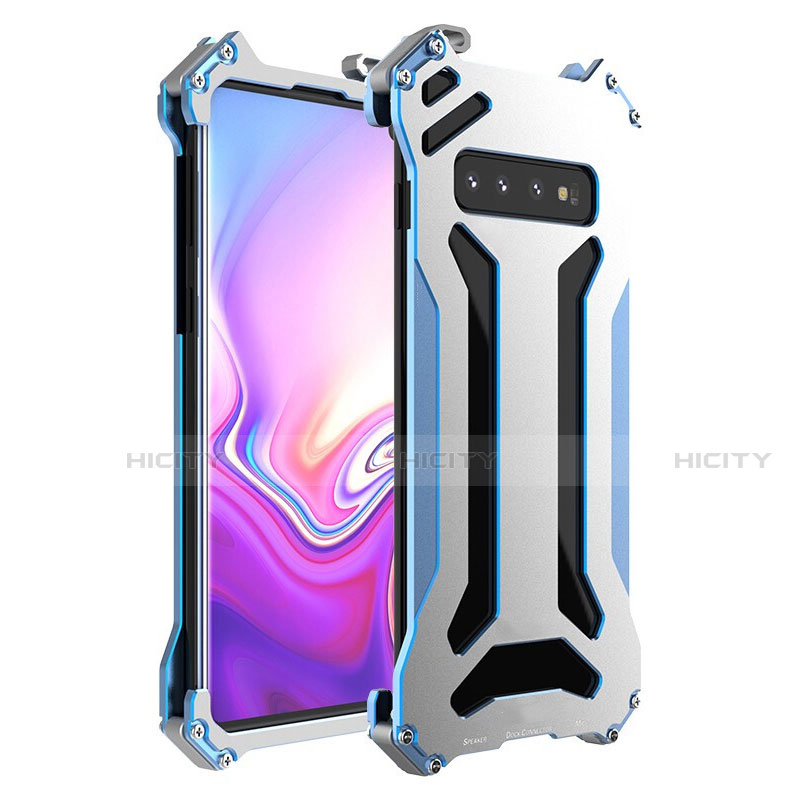 Handyhülle Hülle Luxus Aluminium Metall Tasche T01 für Samsung Galaxy S10 Silber Plus